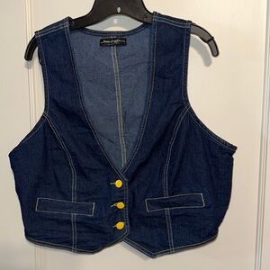 Cropped Denim Vest With Yellow Buttons Size 16